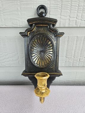 VTG 1982 HOMCO #4234C Brown Gold Wall Taper Candle Scone USA Made Gothic